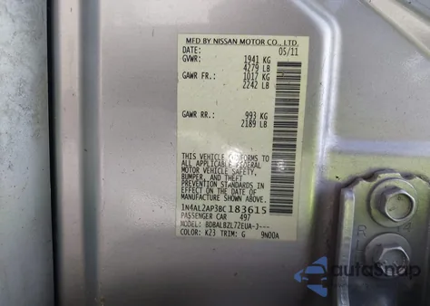 2011 Nissan Altima 2.5 S из США, поврежденный, VIN 1N4AL2AP3BC183615